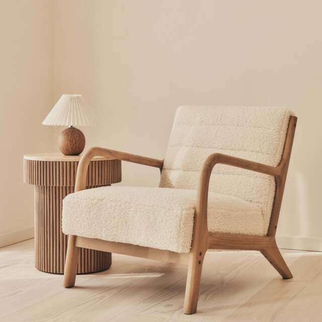 Hudson - Boucle Accent Chair Ivory & Warm Wood - image 1