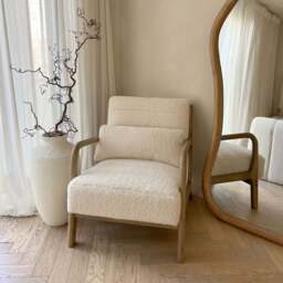 Hudson - Boucle Accent Chair Ivory & Warm Wood - thumbnail 4