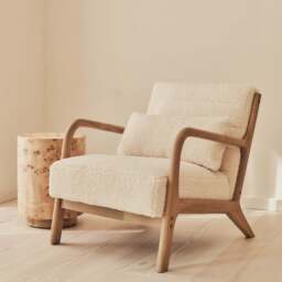 Hudson - Boucle Accent Chair Ivory & Warm Wood - thumbnail 5