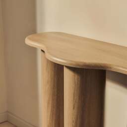 Savanna - Large Washed Wood Curved Wooden Console Table - thumbnail 3