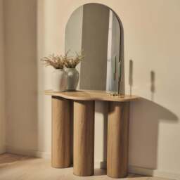 Savanna - Large Washed Wood Curved Wooden Console Table - thumbnail 1