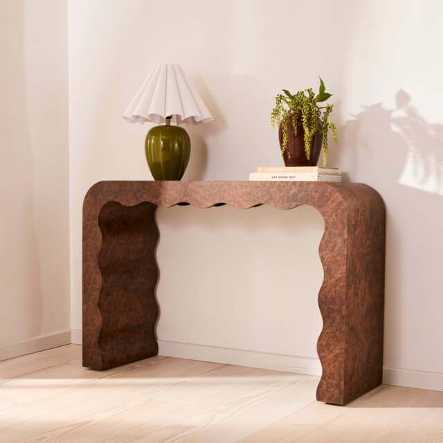 Serafina - Dark Burl Wavy Arched Dark Wood Premium Console Table - image 1