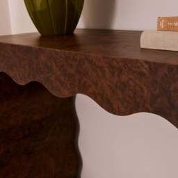 Serafina - Dark Burl Wavy Arched Dark Wood Premium Console Table - thumbnail 6