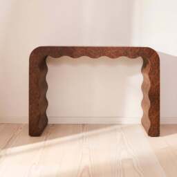 Serafina - Dark Burl Wavy Arched Dark Wood Premium Console Table - thumbnail 5