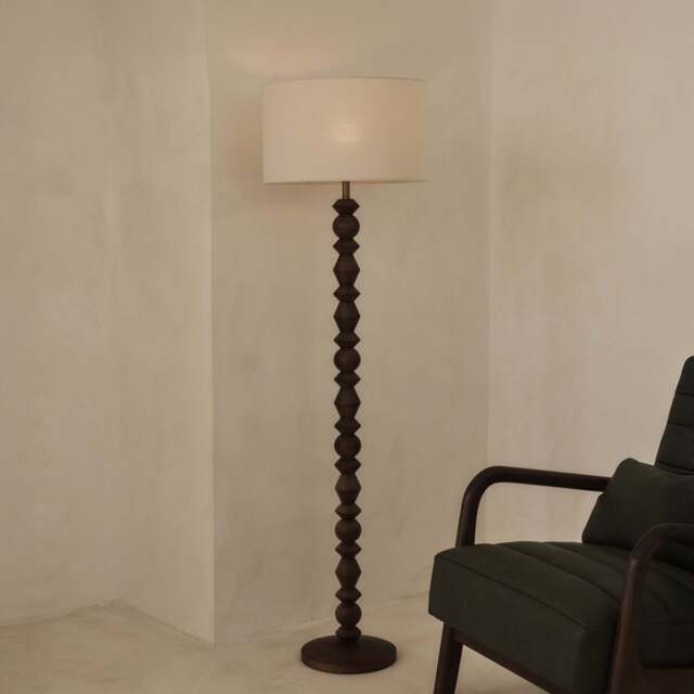 Ivy - Dark Wood Drum Shade Floor Lamp - image 1