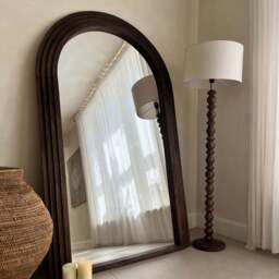 Ivy - Dark Wood Drum Shade Floor Lamp - thumbnail 2