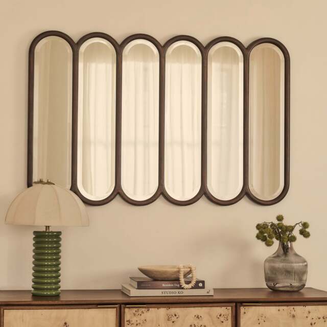 Reims - Dark Wood Arched Panel Wooden Mirror 120cm x 80cm - image 1