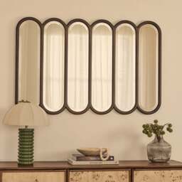 Reims - Dark Wood Arched Panel Wooden Mirror 120cm x 80cm - thumbnail 1
