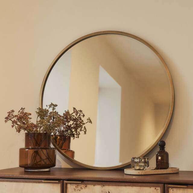 Higgins - Gold Metal Modern Round Wall Mirror 80cm x 80cm - image 1