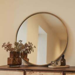 Higgins - Gold Metal Modern Round Wall Mirror 80cm x 80cm - thumbnail 1