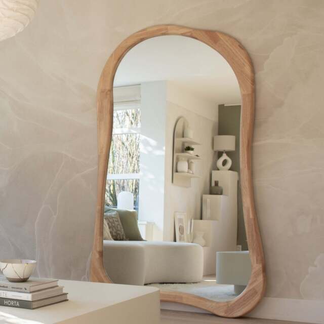 Arcurva - Extra Large Full Length Light Wood Irregular Mirror 190cm x 120cm - image 1