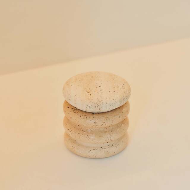 Varella -  Cream Travertine Ribbed Decorative Storage Jar - image 1
