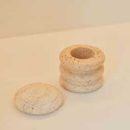 Varella -  Cream Travertine Ribbed Decorative Storage Jar - thumbnail 3
