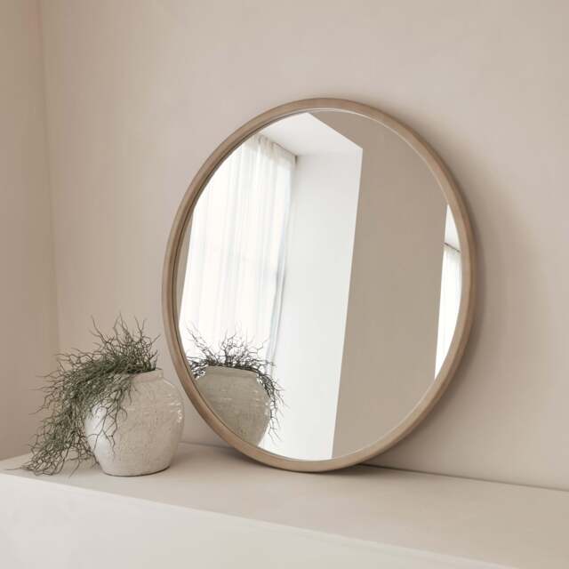 Arden - Large Concrete Round Wooden Wall Mirror 90cm x 90cm - image 1