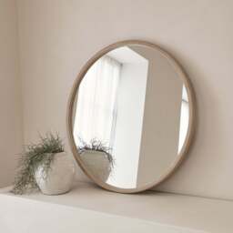 Arden - Large Concrete Round Wooden Wall Mirror 90cm x 90cm - thumbnail 1