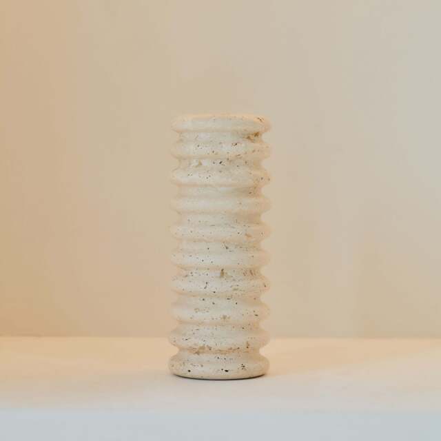 Varella - Large Cream Travertine Ribbed Decorative Vase 25cm - image 1