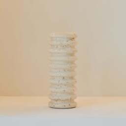 Varella - Large Cream Travertine Ribbed Decorative Vase 25cm - thumbnail 1