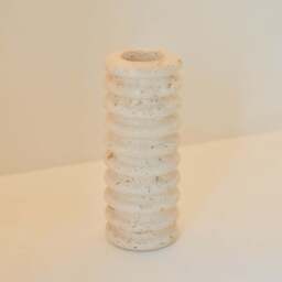 Varella - Large Cream Travertine Ribbed Decorative Vase 25cm - thumbnail 4