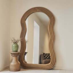 Luciana - Full Length Wave Warm Wood Extra Large Mirror 180cm x 105cm - thumbnail 1