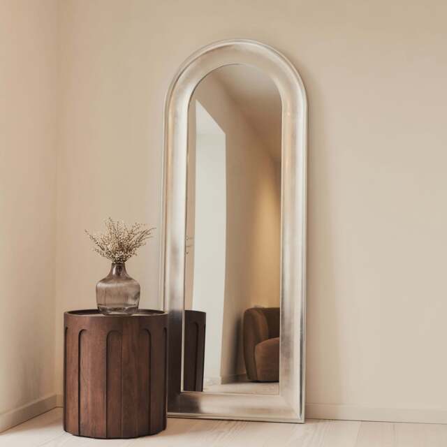 Porta - Full Length Arched Brushed Chrome Large Mirror 180cm x 70cm - image 1