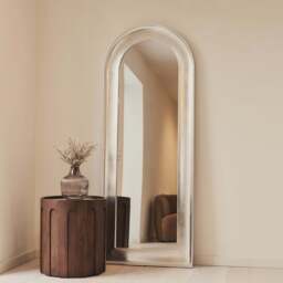 Porta - Full Length Arched Brushed Chrome Large Mirror 180cm x 70cm - thumbnail 1