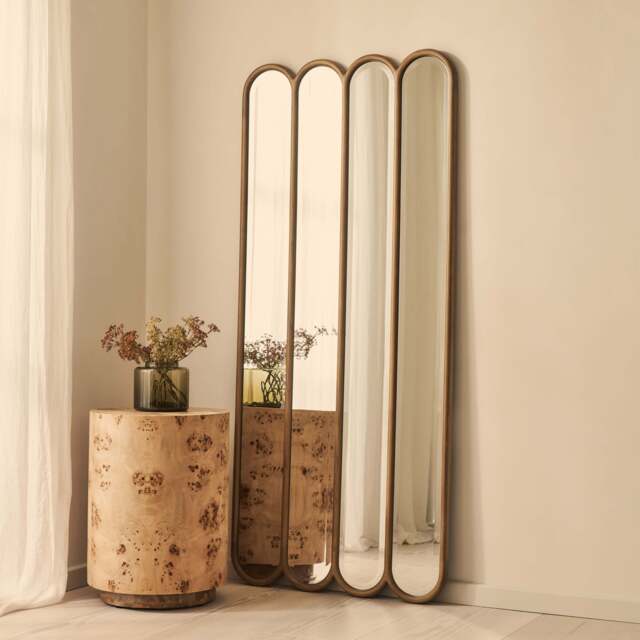 Reims - Warm Wood Full Length Arched Panel Wooden Mirror 180cm x 80cm - image 1