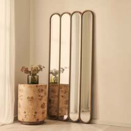 Reims - Warm Wood Full Length Arched Panel Wooden Mirror 180cm x 80cm - thumbnail 1