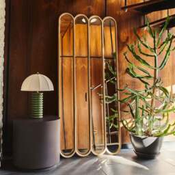 Reims - Warm Wood Full Length Arched Panel Wooden Mirror 180cm x 80cm - thumbnail 2