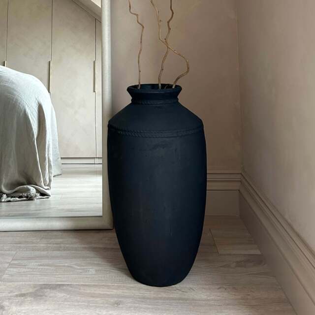 Toledo - Large Black Textured Terracotta Vase - image 1