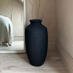 Toledo - Large Black Textured Terracotta Vase - thumbnail 1