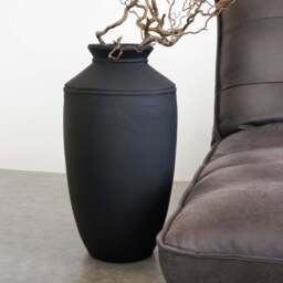 Toledo - Large Black Textured Terracotta Vase - thumbnail 3