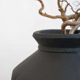 Toledo - Large Black Textured Terracotta Vase - thumbnail 2