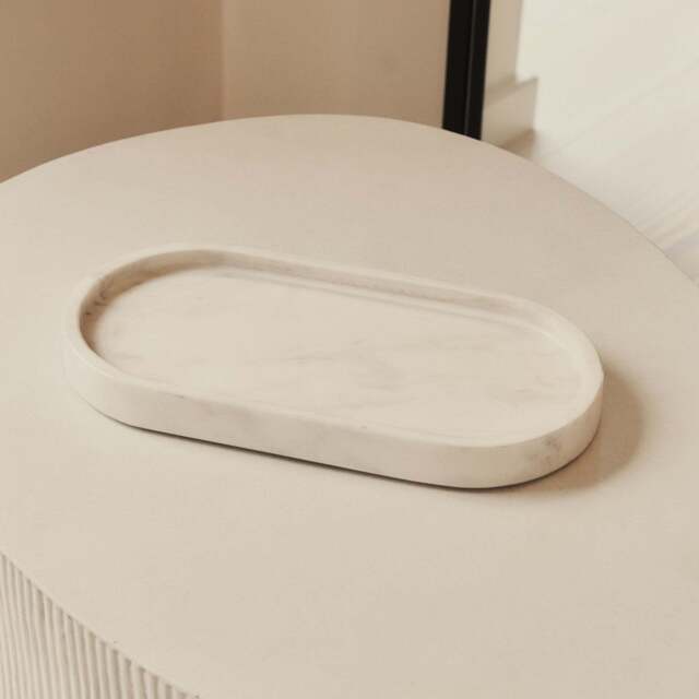 Travara - White Marble Oval Decorative Tray - image 1