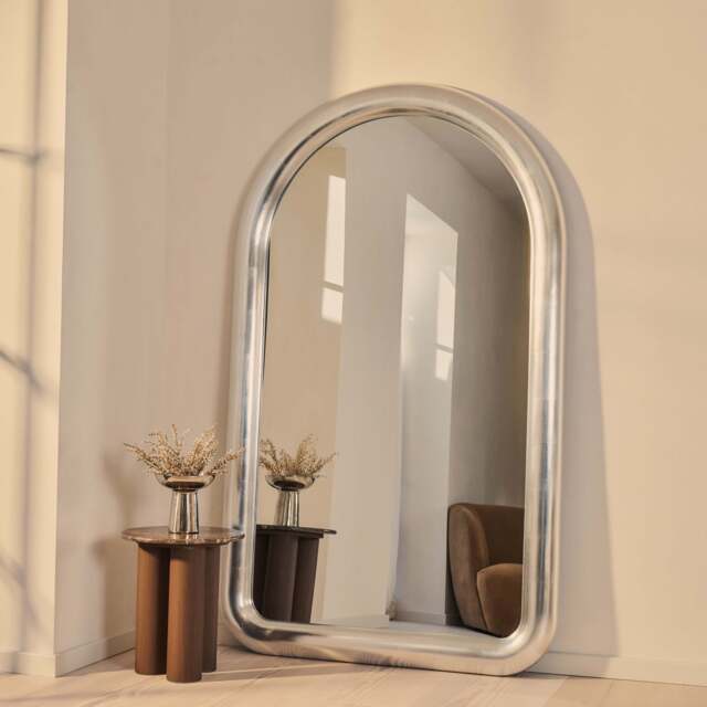 Obsidian - Full Length Arched Brushed Chrome Extra Large Mirror 200cm x 120cm - image 1