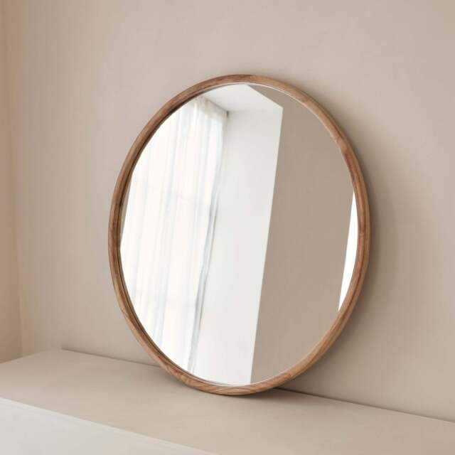 Arden - Large Light Wood Round Wooden Wall Mirror 90cm x 90cm - image 1