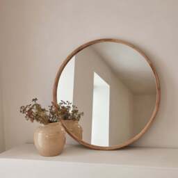 Arden - Large Light Wood Round Wooden Wall Mirror 90cm x 90cm - thumbnail 4