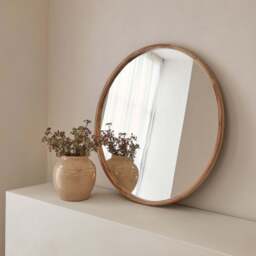 Arden - Large Light Wood Round Wooden Wall Mirror 90cm x 90cm - thumbnail 5