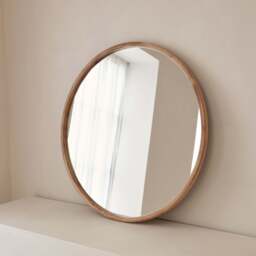 Arden - Large Light Wood Round Wooden Wall Mirror 90cm x 90cm - thumbnail 1