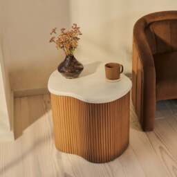 Cove - Warm Wood Ribbed Irregular Side Table - thumbnail 6