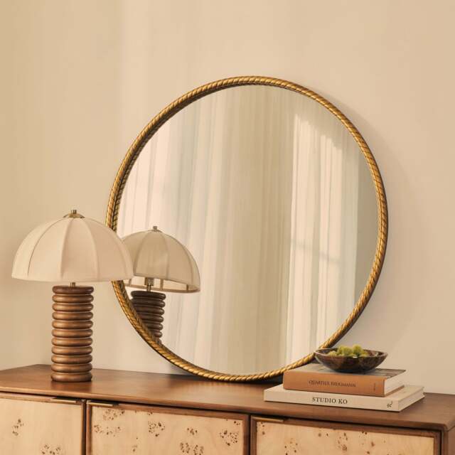 Corra - Gold Rope Twist Round Metal Wall Mirror 90cm x 90cm - image 1