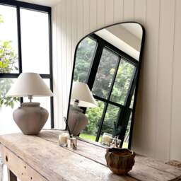 Bowness - Black Contemporary Arched Metal Wall Mirror 90cm x 75cm - thumbnail 1