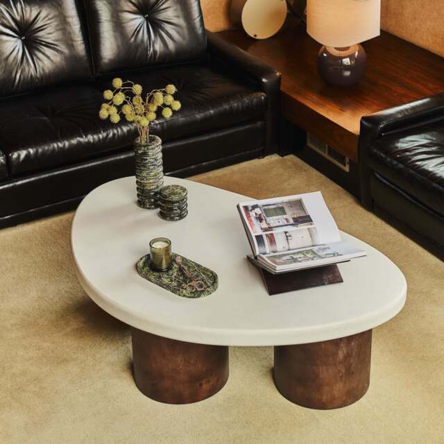 Aegean - Dark Burl Wood & Concrete Irregular Coffee Table 3 Legs - image 1