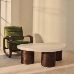 Aegean - Dark Burl Wood & Concrete Irregular Coffee Table 3 Legs - thumbnail 4