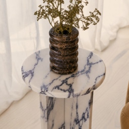 Ravello - Arabescato Round Premium Solid Marble Side Table - thumbnail 3