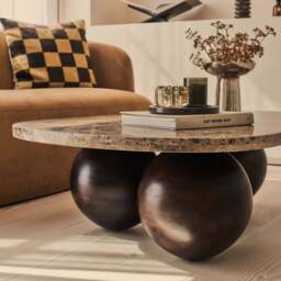 Melrose - Dark Emperador Marble Irregular Dark Wood Premium Coffee Table - thumbnail 5