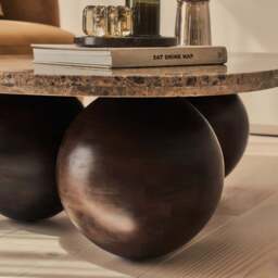 Melrose - Dark Emperador Marble Irregular Dark Wood Premium Coffee Table - thumbnail 2