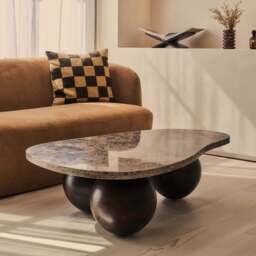 Melrose - Dark Emperador Marble Irregular Dark Wood Premium Coffee Table - thumbnail 3