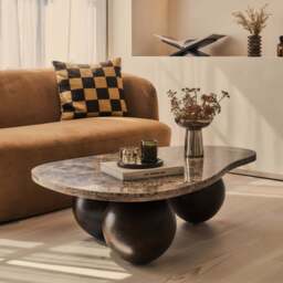 Melrose - Dark Emperador Marble Irregular Dark Wood Premium Coffee Table