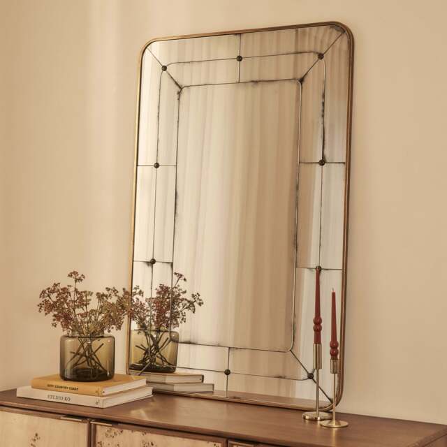 Teramo - Gold Antique Glass Metal Overmantle Mirror 120cm x 80cm - image 1