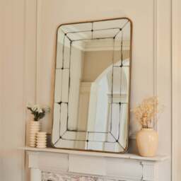 Teramo - Gold Antique Glass Metal Overmantle Mirror 120cm x 80cm - thumbnail 2